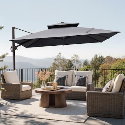 Outdoor 10FT Square Offset Cantilever Patio Umbrella 360-Degree Rotation
