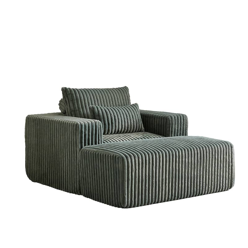 62.5"Corduroy Sponge Sofa Lounge Chair with Removable footrest,Fluffy Modern Sleeper Chair for Indoor Living Room Bedroom
