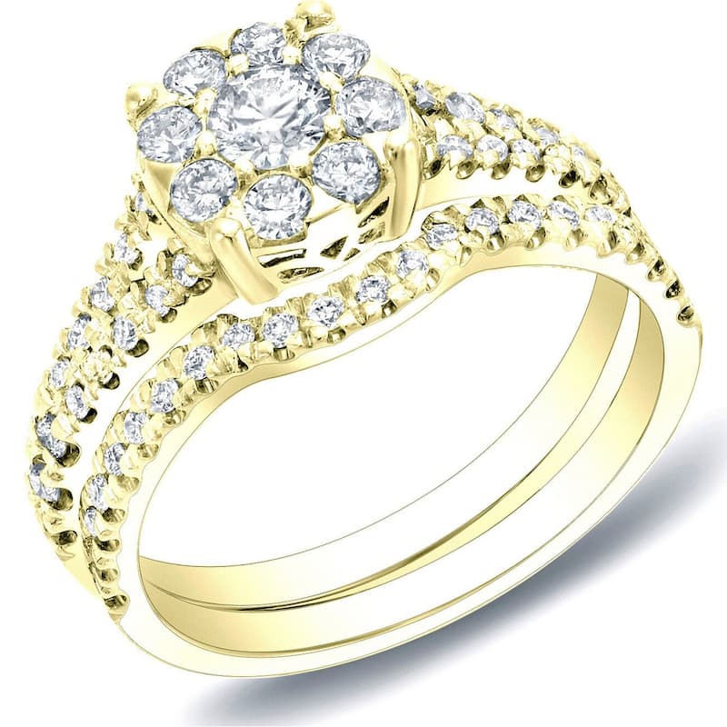 Auriya 14k Gold 3/4ctw Round Halo Diamond Engagement Ring Set