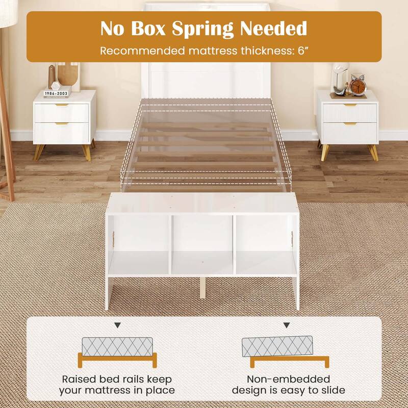 Costway Twin/Full Size Bed Frame with Storage Headboard & Footboard