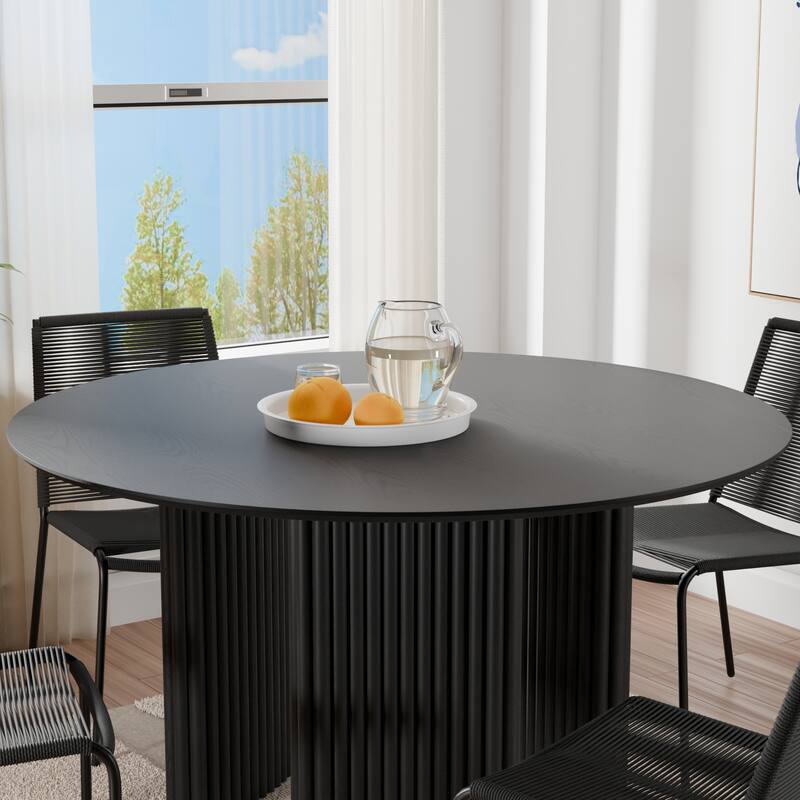 Dovelina 46" Modern Round Dining Table with Artistic Fluted Base & Safe Rounded Edges for Family