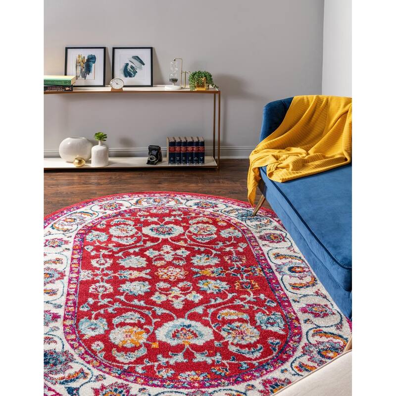 Traditional Taylor Collection Area Rug - Magenta - 5'x8' Oval