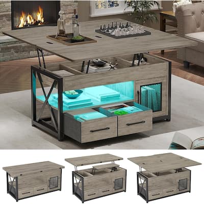 Lift Top Coffee Table Storage Cabinet 2 Fabric Drawers Living Room