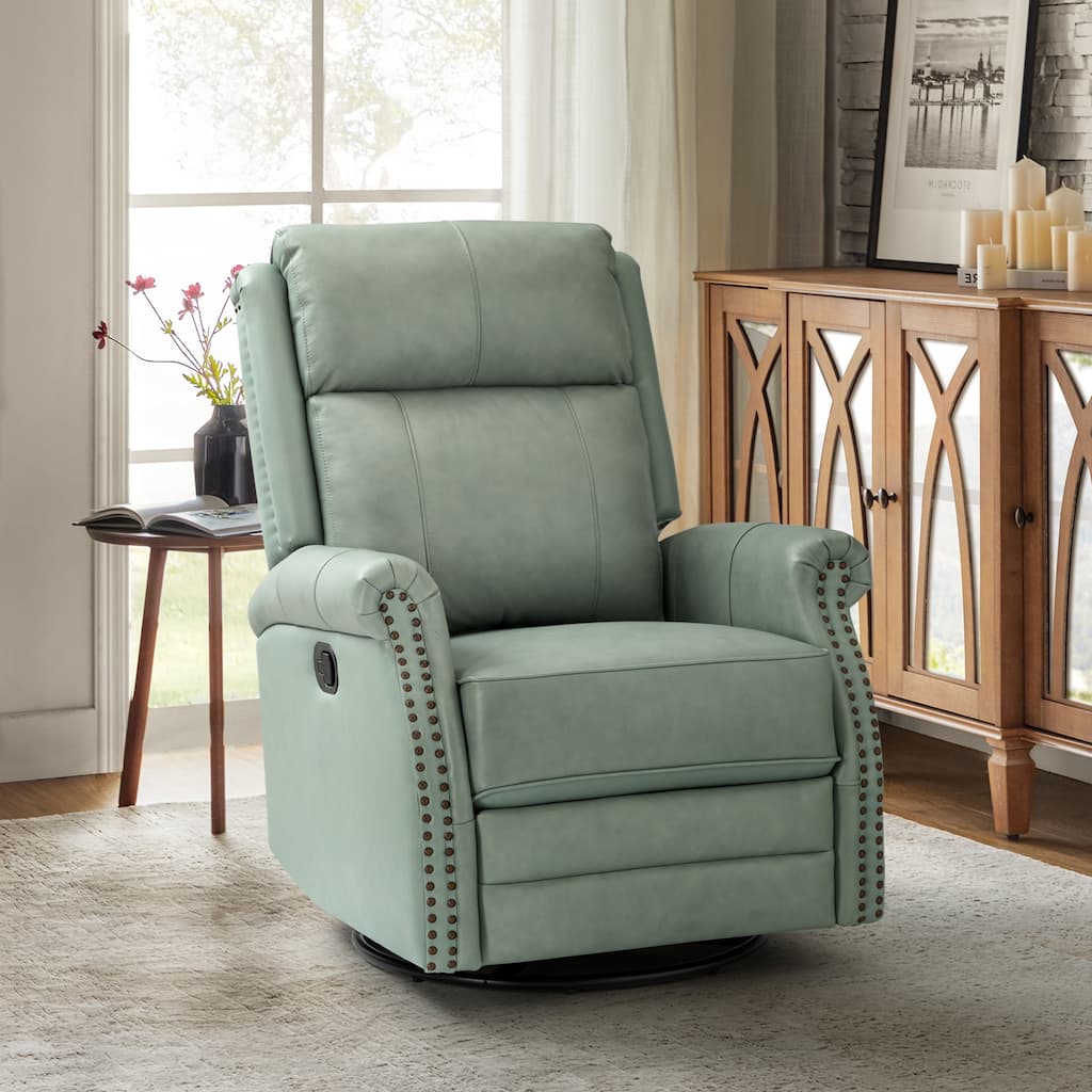 Fiacro Modern 20''w Genuine Leather Swivel Rocker Nursery Waterproof Manual Recliner Chair with Rolled Arms