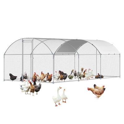 Silver Galvanized Steel Chicken Coop Run with PE Canopy and Protective Net