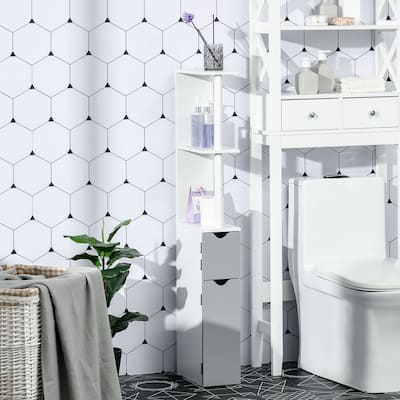 kleankin Tall Bathroom Storage Cabinet with 2 Open Shelves and 2 Door Cabinets, Freestanding Linen Tower