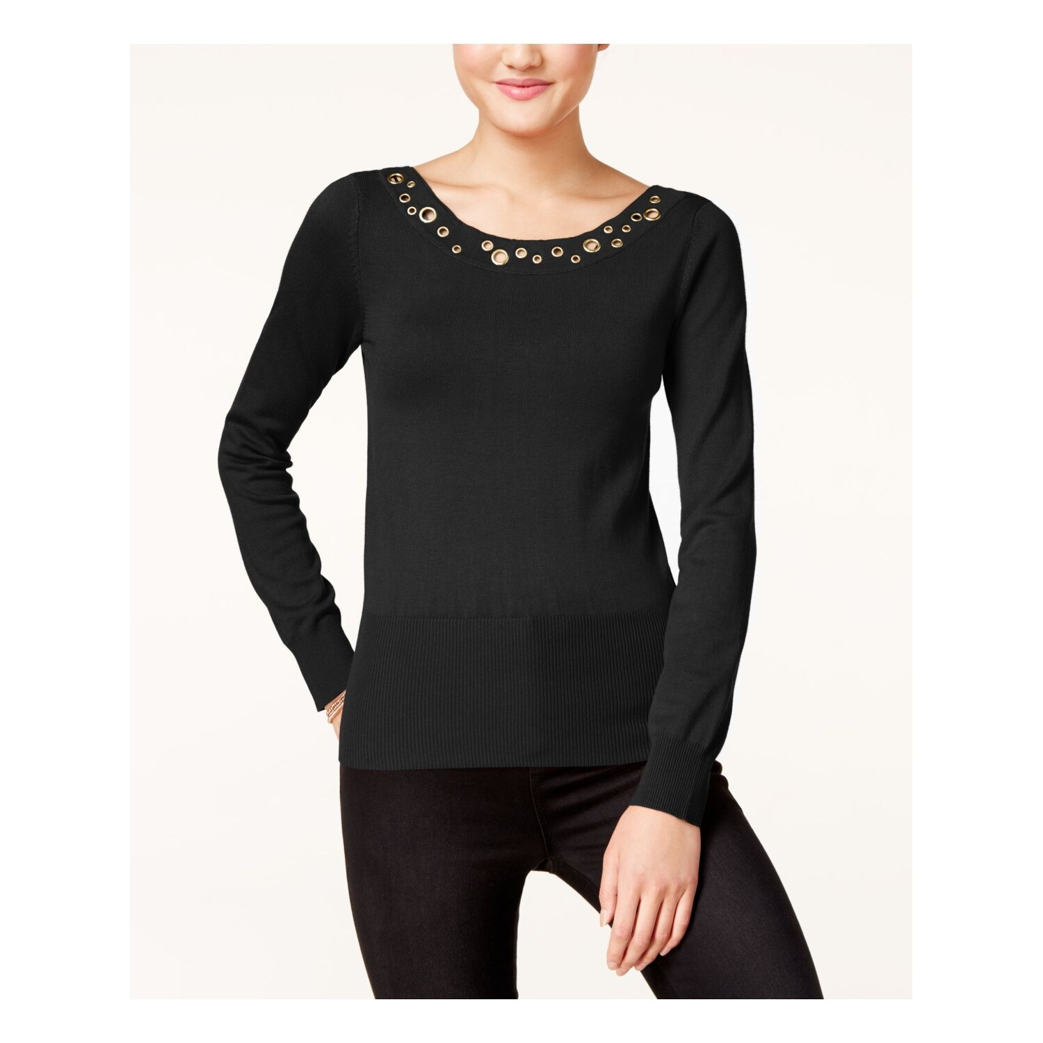 Shop Oxford Circus Womens Black Low Back Cut Out Grommet Trim Long Sleeve Jewel Neck Sweater Juniors Size L On Sale Overstock 21792799