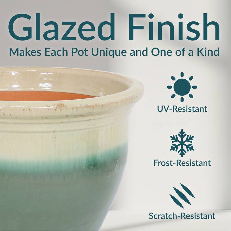 Sunnydaze Studio High-Fired Glazed Ceramic Planter - 18-Inch - Seafoam