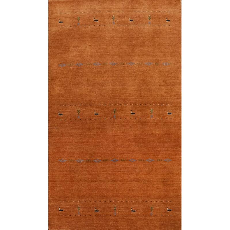 Hand Knotted Oriental 100% Wool Carpet Tribal Animal Pictorial Oranges & Rust Gabbeh Area Rug - 7' 11'' X 4' 10''