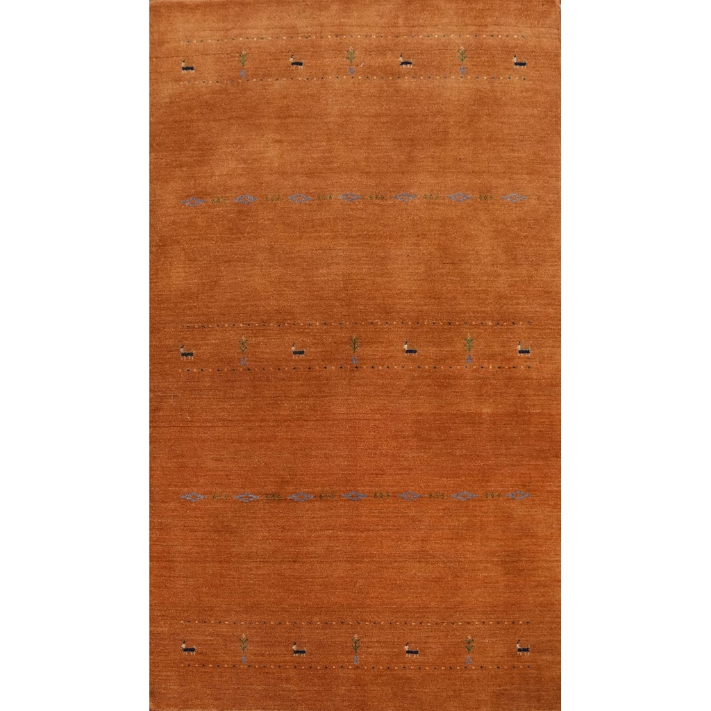 Hand Knotted Oriental 100% Wool Carpet Tribal Animal Pictorial Oranges & Rust Gabbeh Area Rug - 7' 11'' X 4' 10''