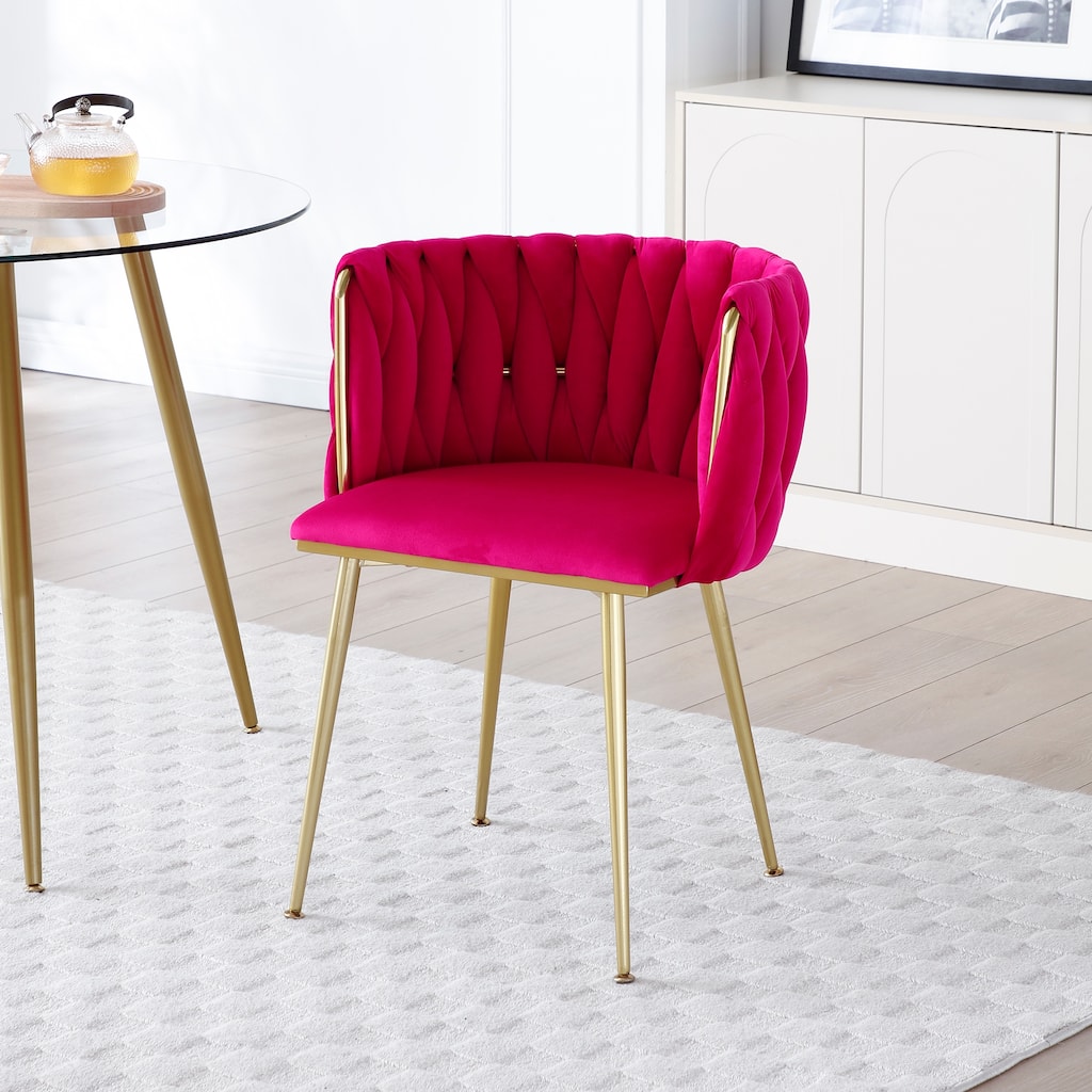 Stylish Dining Chair Reading Chair Vanity Chair with Metal Legs, Rose Red Upholstered Chair Velvet Chair