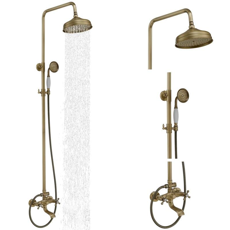 Antique Brass Outdoor Shower Kit, Exposed Shower with 8 Inch High Pressure Rain Shower Head, Hand Spray