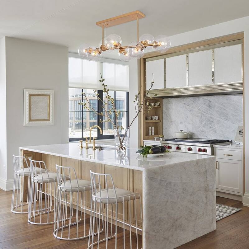 Modern 8-Light Glass Globe Linear Sputnik Island Chandelier Semi Flush