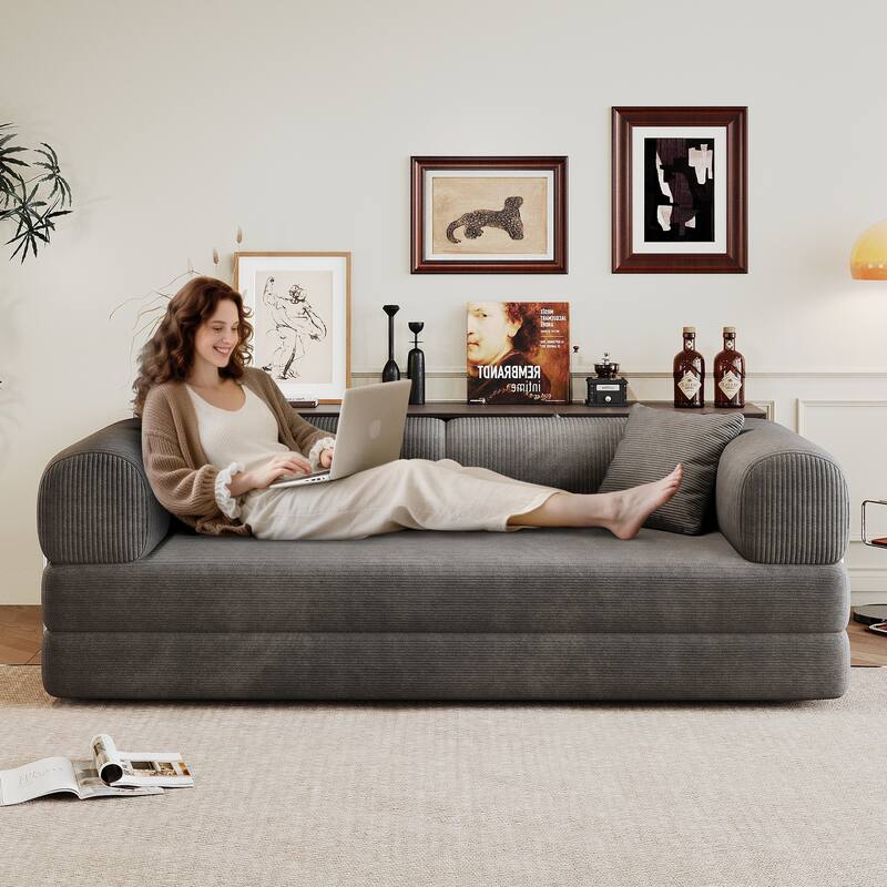 78.8" Convertible Floor Sofa Bed, Corduroy Folding Mattress Sofa Couch for Small Spaces ,No Assembly