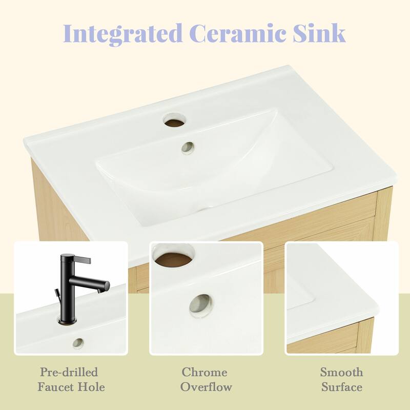 20" Bathroom Vanity with Sink, Bathroom Cabinet with Soft Closing Door, Storage Rack and Adjustable Shelve, Natural Wood