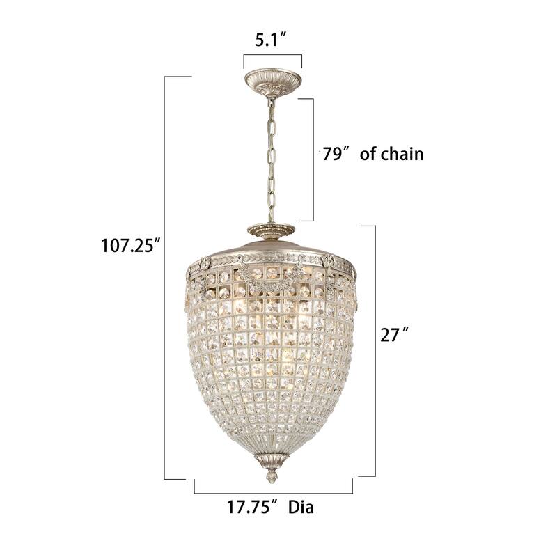 Antiqued 4-Light Glam Chandelier with Crystal Beaded for Living Room