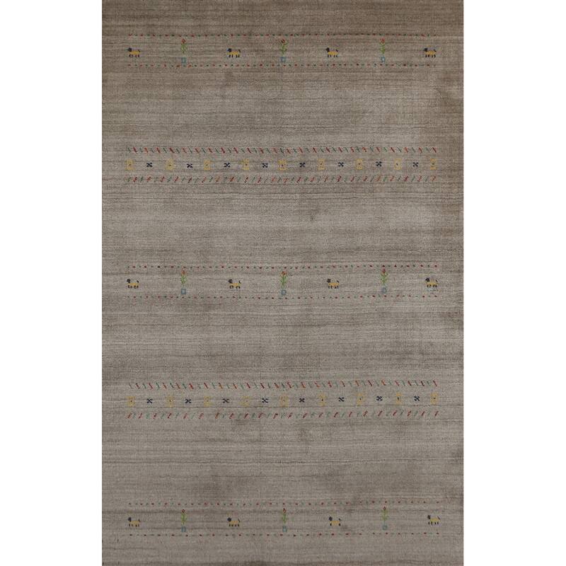 Hand Knotted Oriental 100% Wool Carpet Tribal Animal Pictorial Greys & Charcoal Gabbeh Area Rug - 7' 9'' X 5' 0''