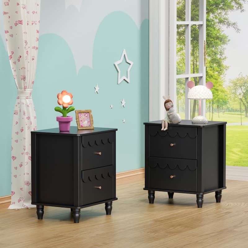 2 Drawers Nightstand Curved Design Cloud Bedside Table