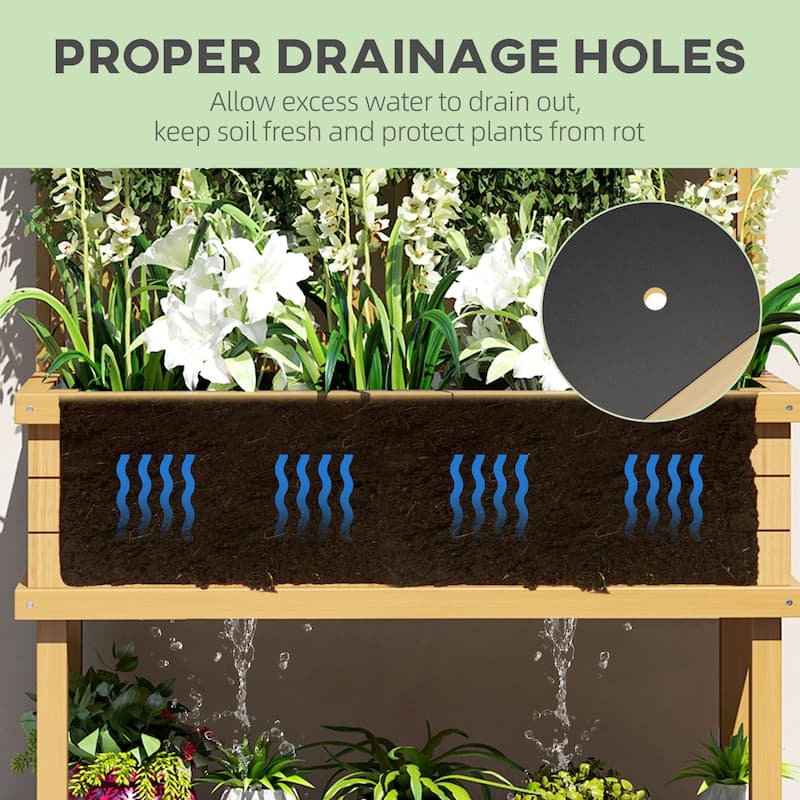 Outsunny Raised Garden Bed with Trellis for Climbing Plants, Vegetable, Grape Vines, Flowers, Wood Planter with Legs