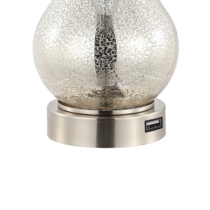 Lily 21" Farmhouse Industrial Iron/Glass LED Table Lamp with USB Charging Port, Silver (Set of 2) by JONATHAN Y