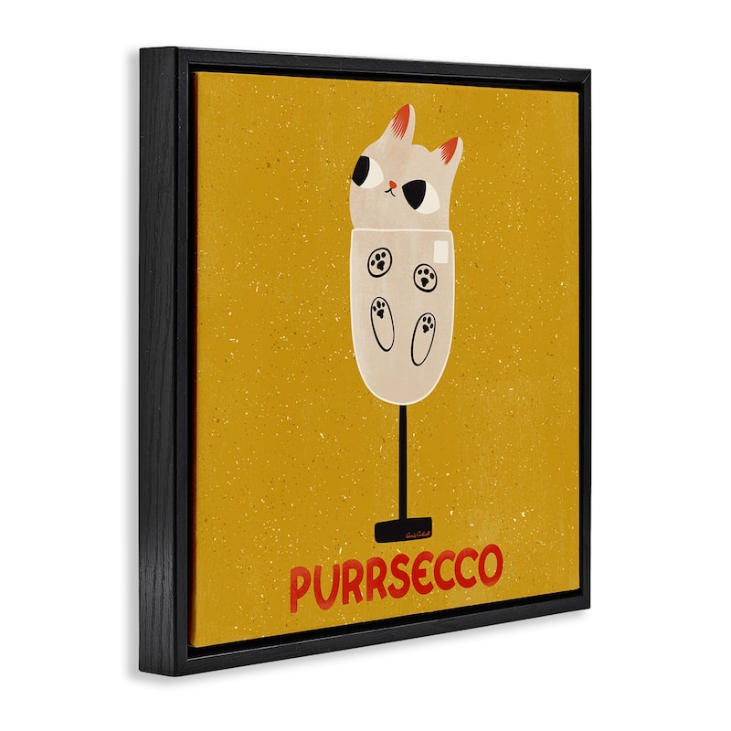 Stupell Purrsecco Cat Wine Framed Floater Canvas Wall Art Design By Carrie Cantwell