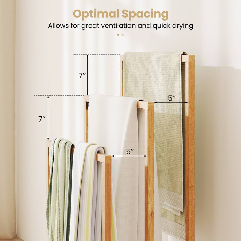 Gymax 3-Tier Freestanding Towel Rack w/ 3 Hanging Crossbars for