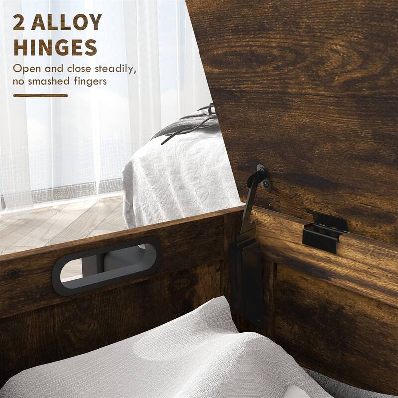39.4" Wood Storage Box with 2 Safety Hinges and Side Handles