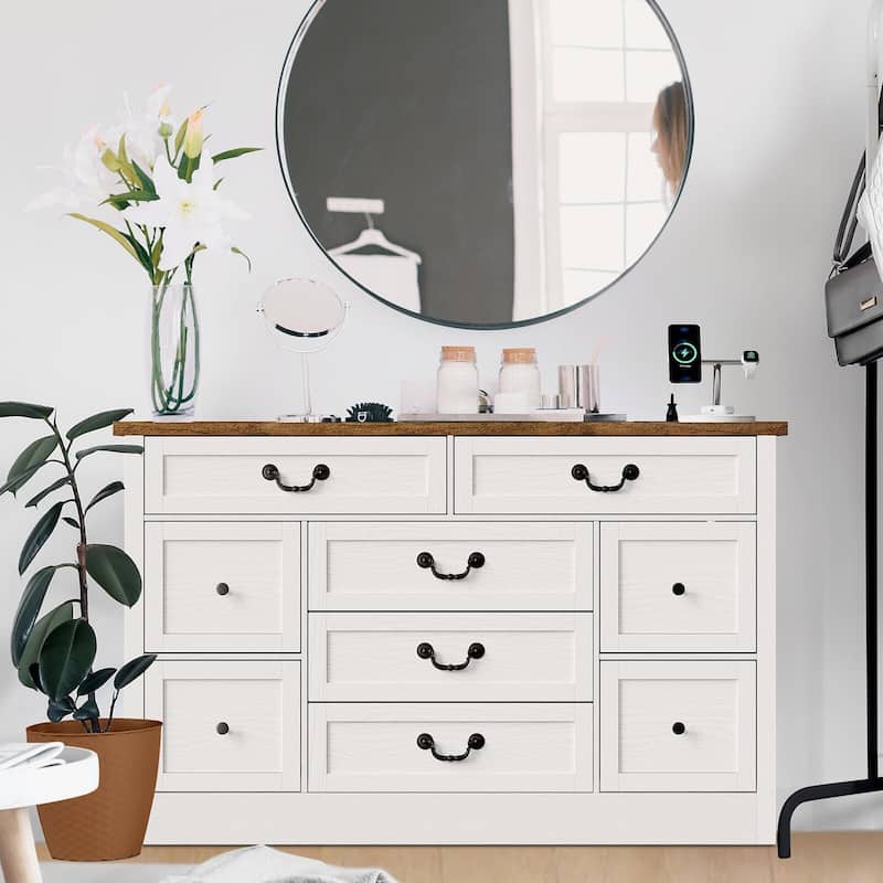 Farmhouse 9 Drawers Dresser for Bedroom