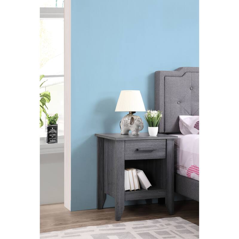 Modern 21-in Metal Hand Holder Single-Drawer Wood Nightstand with Open Rack