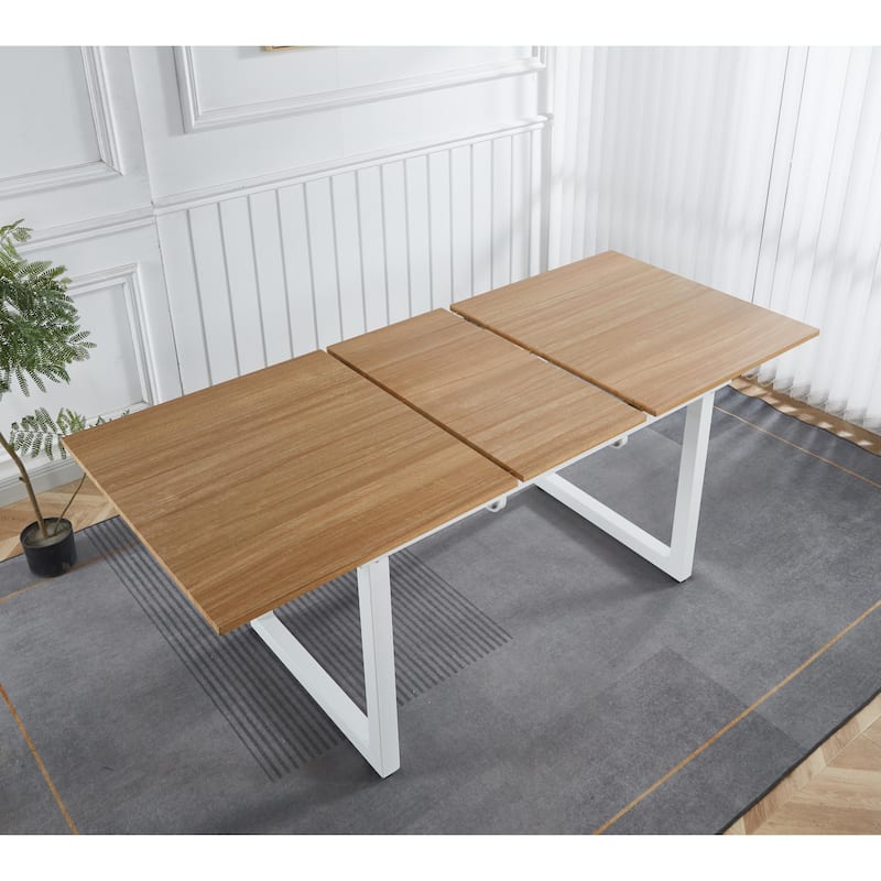 Extendable Square Dining Table for 6-8 Person, Kitchen Table with MDF Top & Metal Legs, Perfect for Garthering Family Party