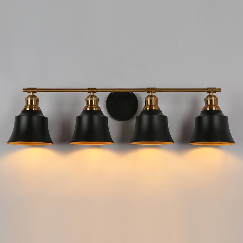 Bellee Modern Farmhouse 4-light Black Gold Dimmable Bathroom Vanity Light with Metal Shades