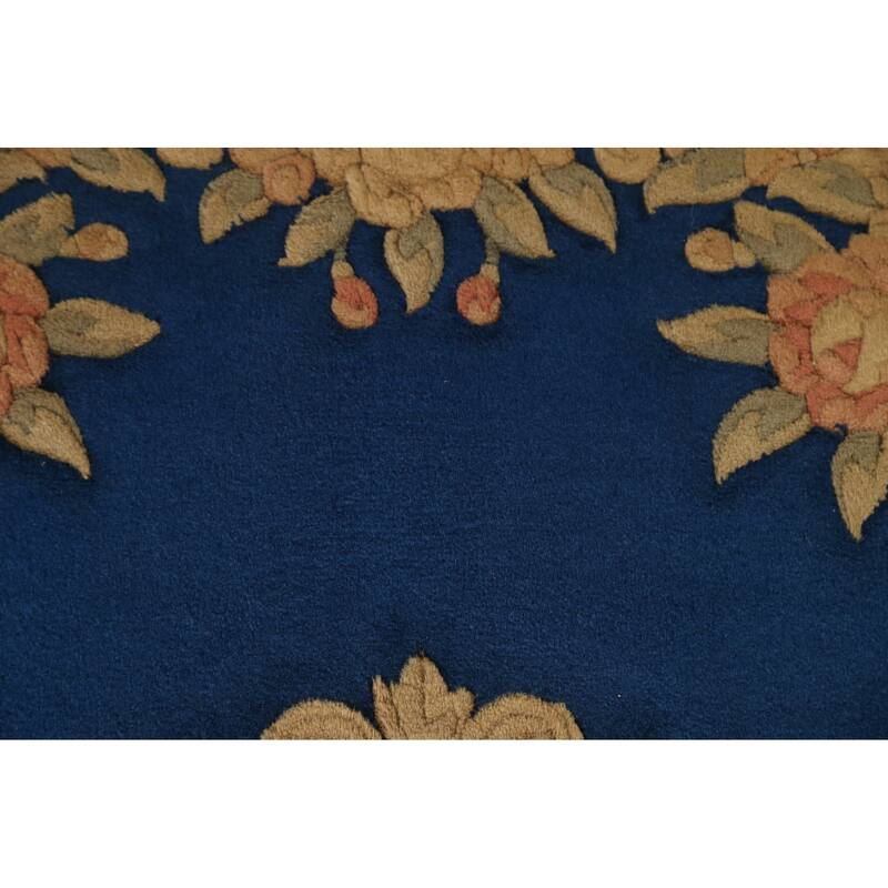 Hand Knotted Oriental 100% Wool Carpet Traditional Floral Navy Blue & Blues Peking Area Rug - 6' 3'' X 4' 2''