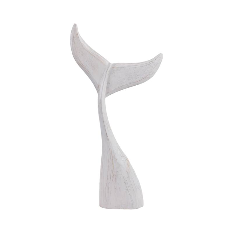 Artistic Wood Whale Tail Figurine Sculpture Home Decor - White