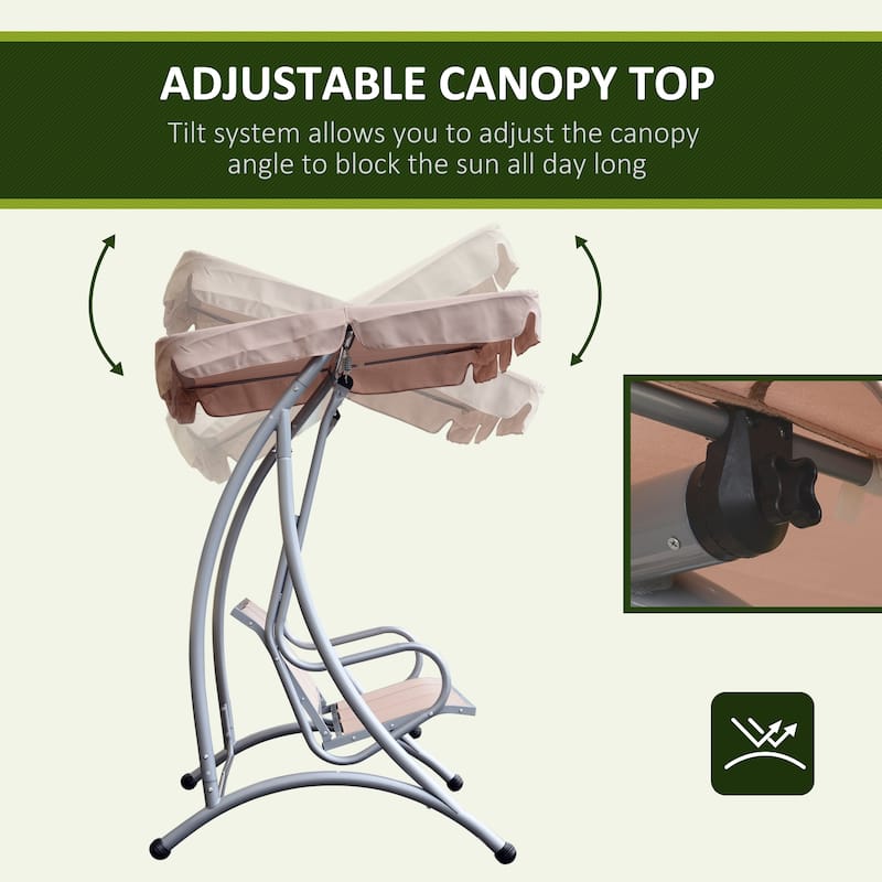 3-Seat Outdoor Porch Swing Chair, Patio Swing Glider with Adjustable Canopy, Breathable Seat, and Steel Frame