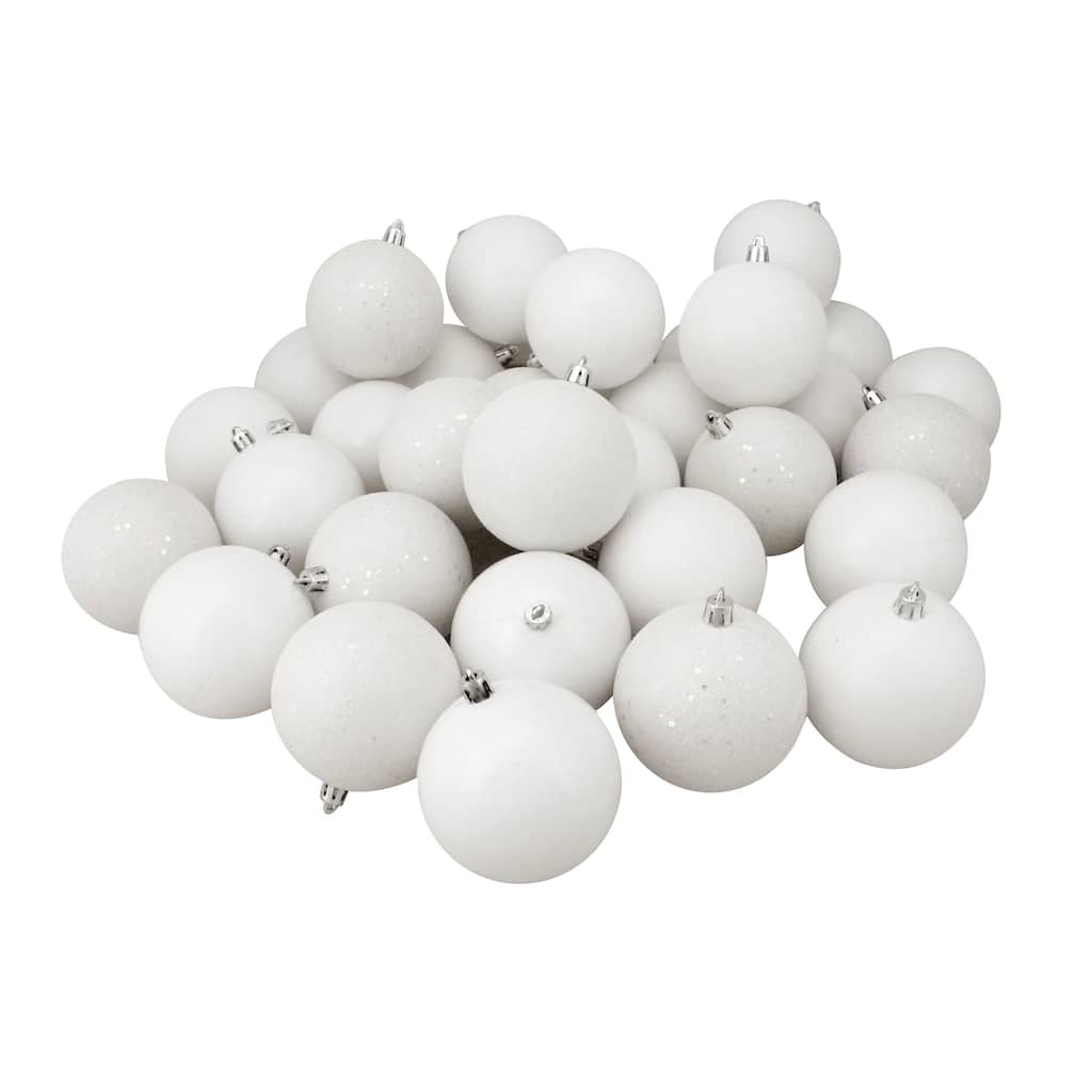 60ct Winter White Shatterproof 4-Finish Christmas Ball Ornaments 2.5" (60mm)