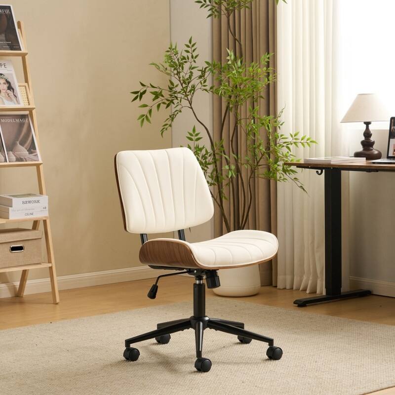 PU Trapezoid Curved Back Swivel Office Chair - White