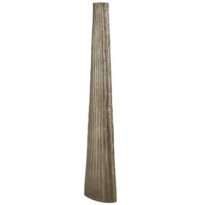 Aluminum Metal Slim Flat Tall Floor Cone Vase with Textured Ridges - Brass - Roche River Decor