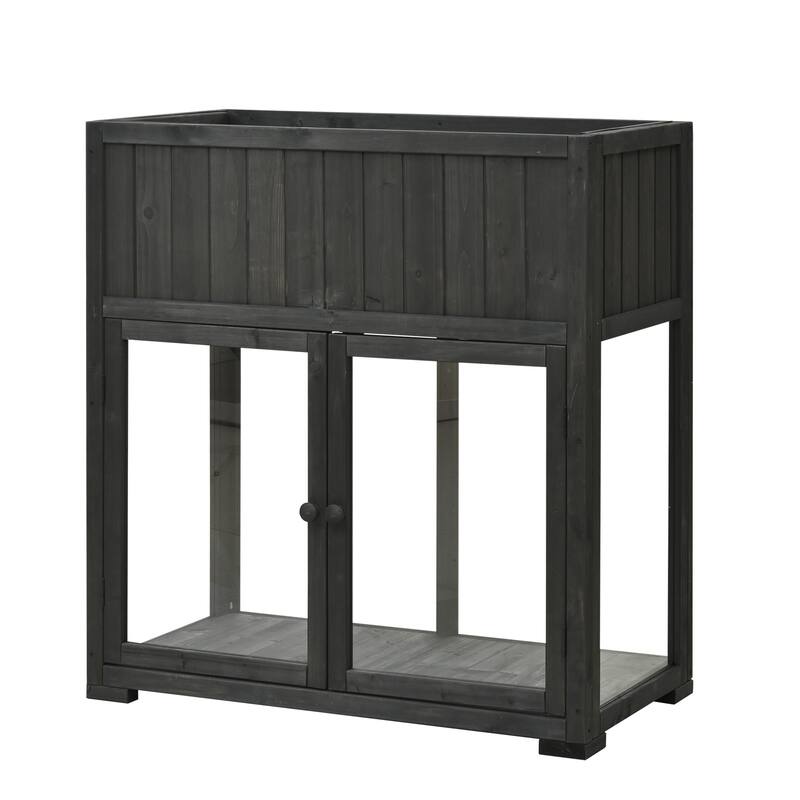 Mini Wood Cold Frame, Compact 2 Doors Garden Greenhouse with Wheels, Raised Bed with Liner for Indoor Outdoor Use