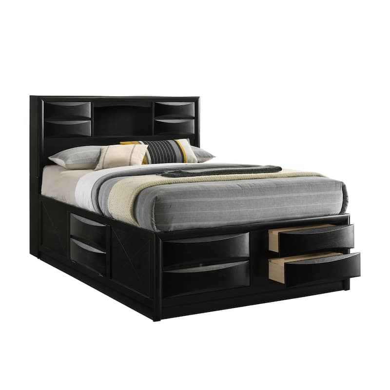 Wood Bed with Storage Drawers in Black