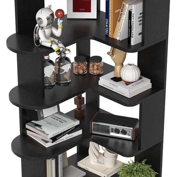 5-Tier Corner Bookshelf,L-Shaped Bookcase Freestanding Storage