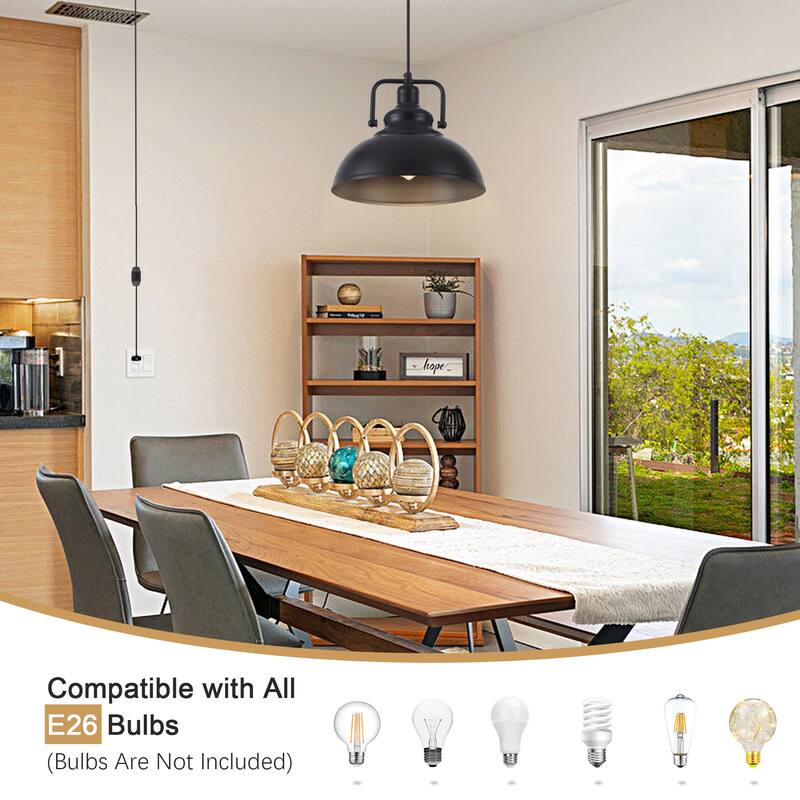 1 - Light Modern Industrial Plug-In Pendant Light with Metal Dome Lampshade