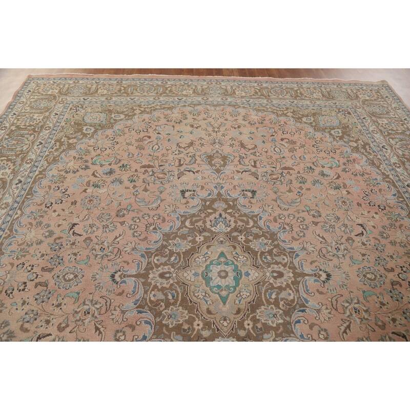 Hand Knotted Oriental 100% Wool Carpet Traditional Floral Pink Kashan Area Rug - 12' 5'' X 9' 5''