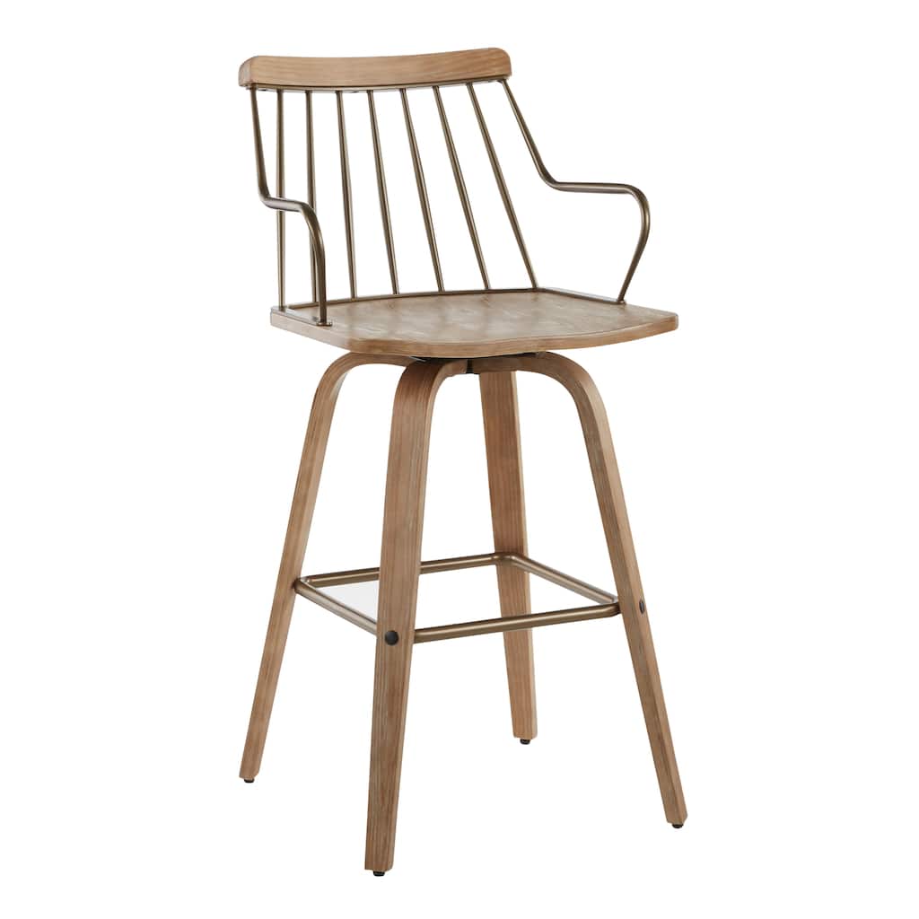 Lumisource Preston Counter Stool in White Washed and Antique Copper - 19.5"Lx19"Wx38.5"H