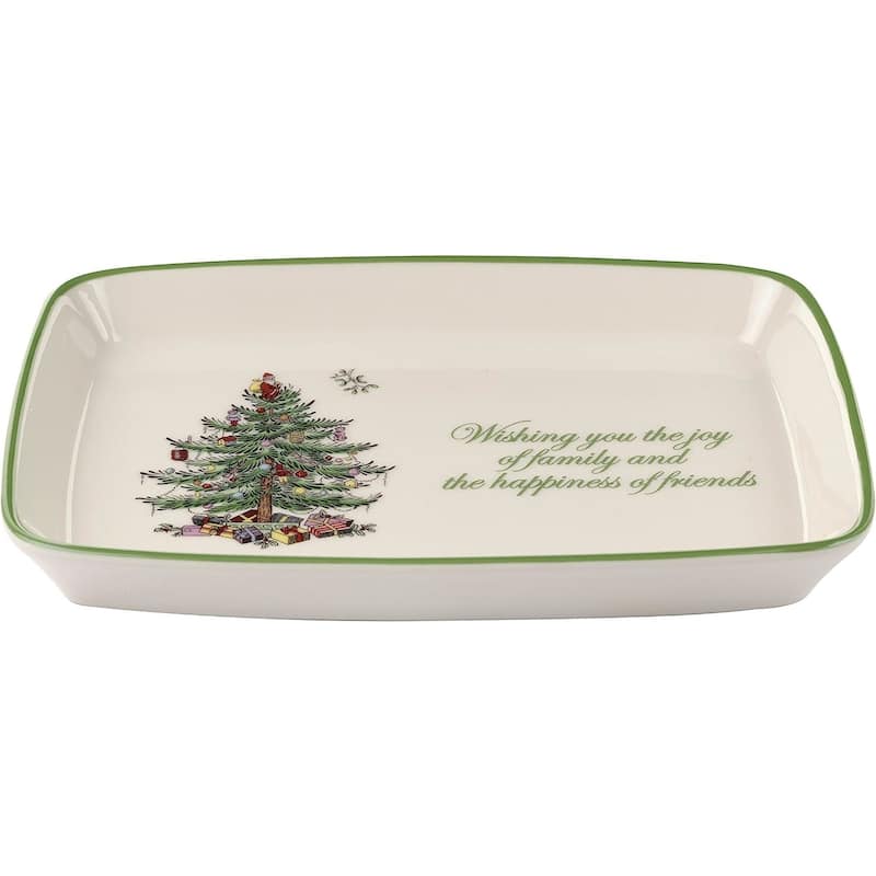 Spode Christmas Tree Rectangular Sentiment Tray - 7" L x 5" W x 1" H - 7" L x 5" W x 1" H - Multicolored - 1 Piece