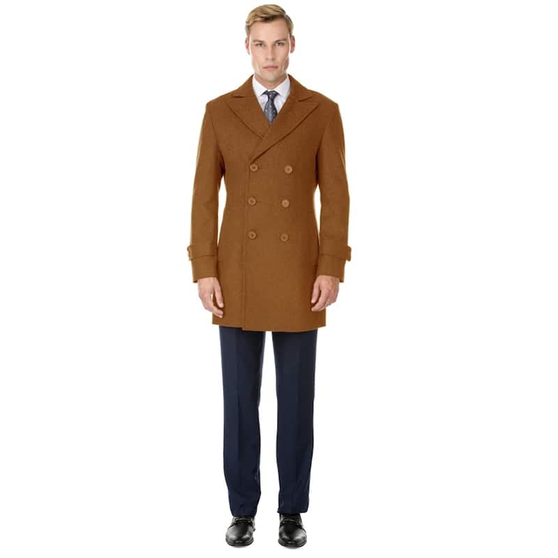 Men's Double Breasted Wool Blend Coats - Caramel - 3XL