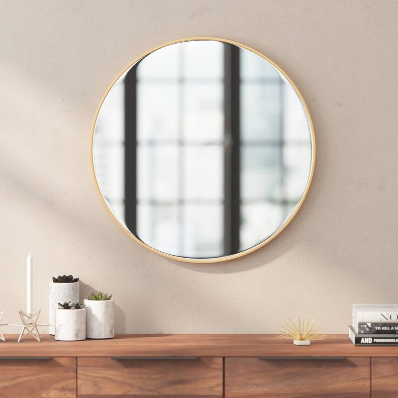Accent Wall Mount Mirror with Metal Frame - Round Wall Mirror