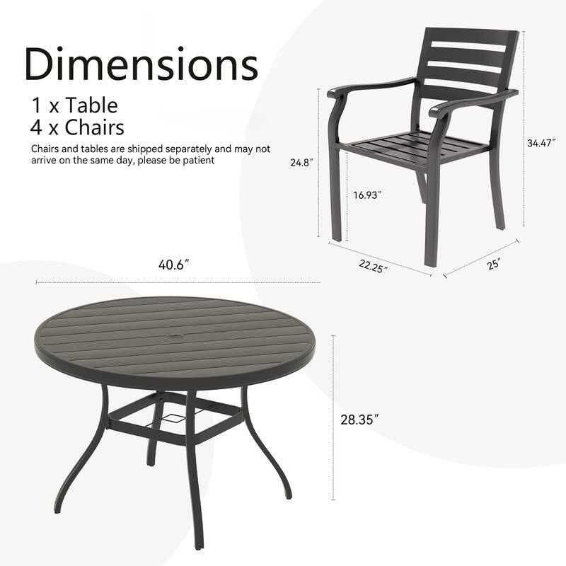 5 Pieces Outdoor Patio Dining Set, 4 Stackable Metal Dining Chairs and 40.6" Round Metal Dining Table, Outdoor Table and Chairs