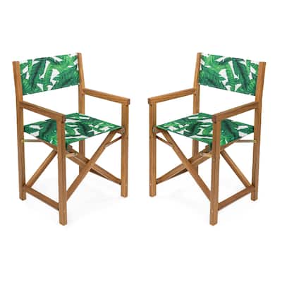 Waldo Classic Vintage Outdoor Acacia Wood Folding Director Chair with Canvas Seat, (Set of 2) by JONATHAN Y
