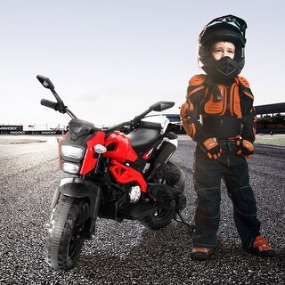 12V Kids Ride On Motorcycle with Hand Racing Brake, PU Seat & Wireless Music for 3-6 Years