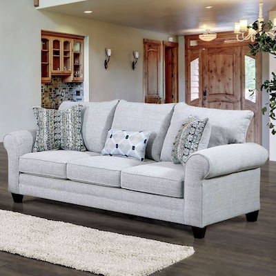 Nolinas Transitional Grey Fabric Upholstered Rolled Arms Sofa by Furniture of America